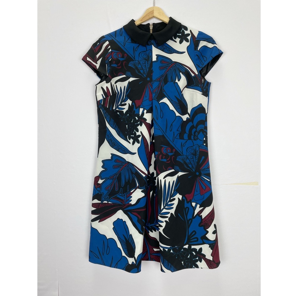 Ted Baker Floral Blue White Collared Mini Midi Dress 1 US 4